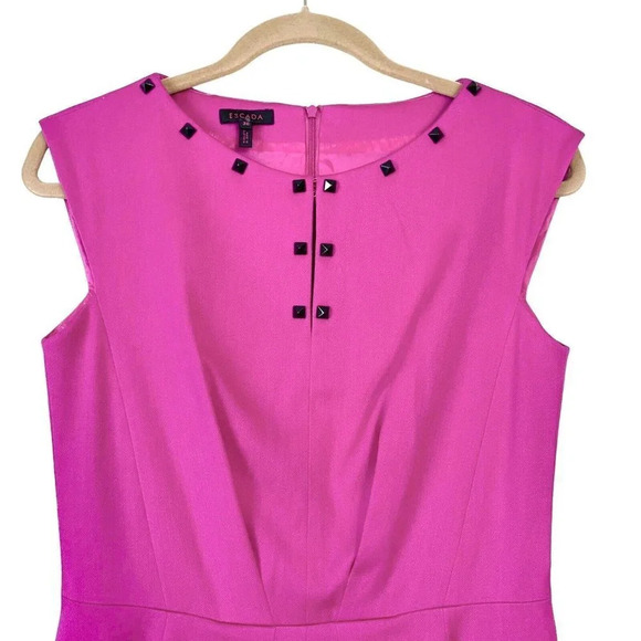 ESCADA Virgin Wool Blend Sheath Dress Women’s 36 Pink Studs V-neck Sleeveless - Picture 3 of 3